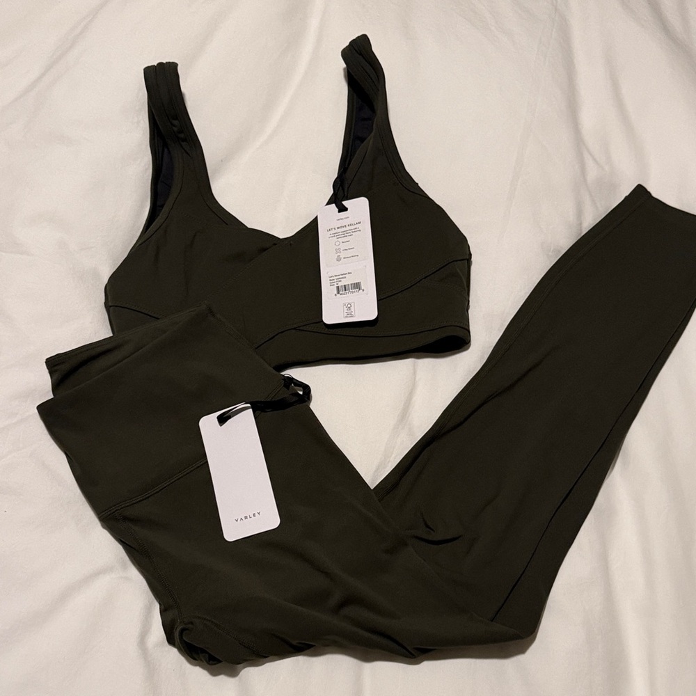 Varley Dark Olive Yoga Set  Bra + Leggings size M